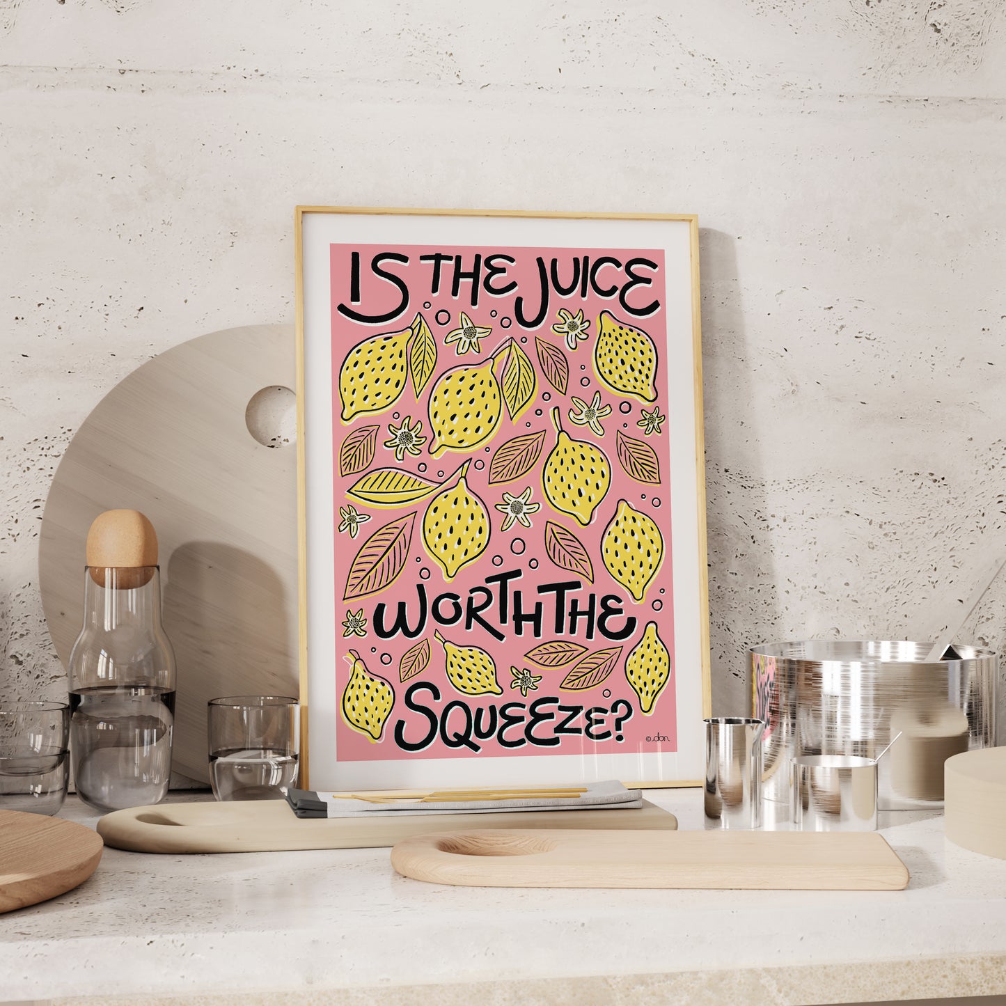 Lemon Squeeze Kitchen/Dining Art Print Pink