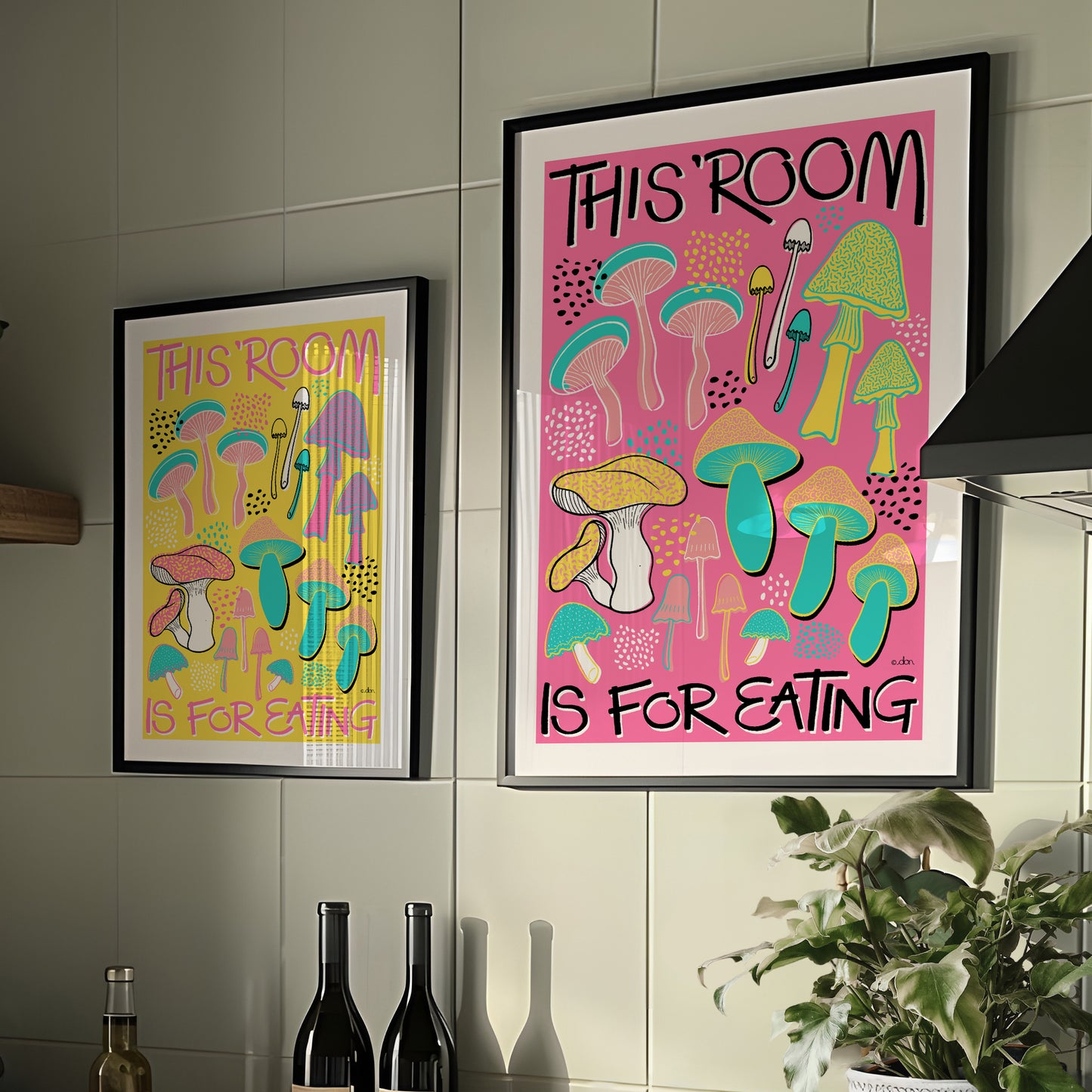 Mushroom Kitchen Art Print Pink