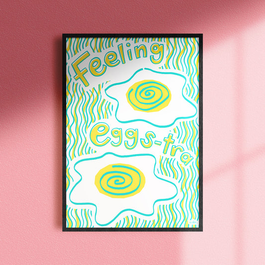 Feeling Eggs-tra Art Print in Blue