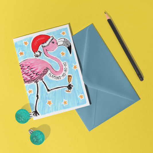 'Flaming-ho-ho-ho' A6 Flamingo Bird Christmas Card