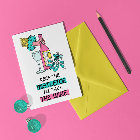 Mistletoe and Wine A6 Christmas Card