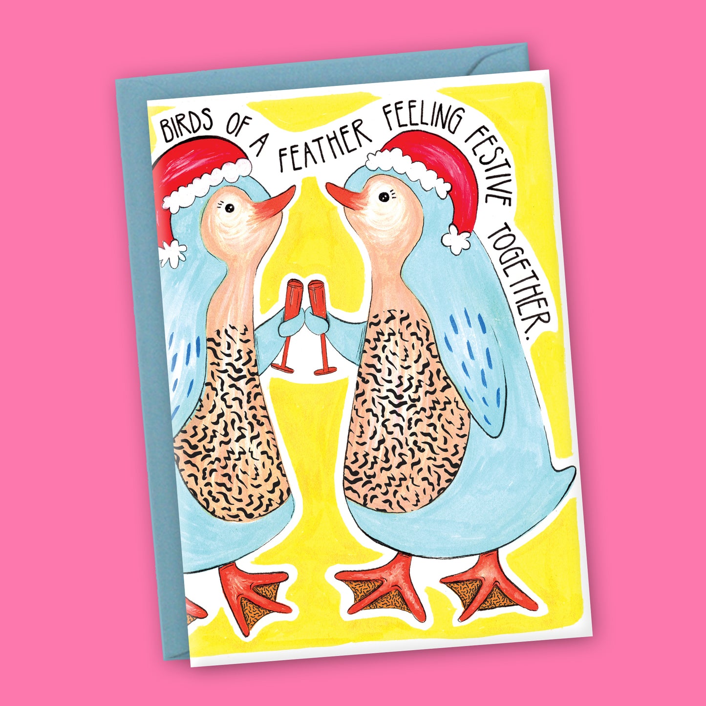 'Birds of a Feather, Feeling Festive Together' A6 Penguins Christmas Card