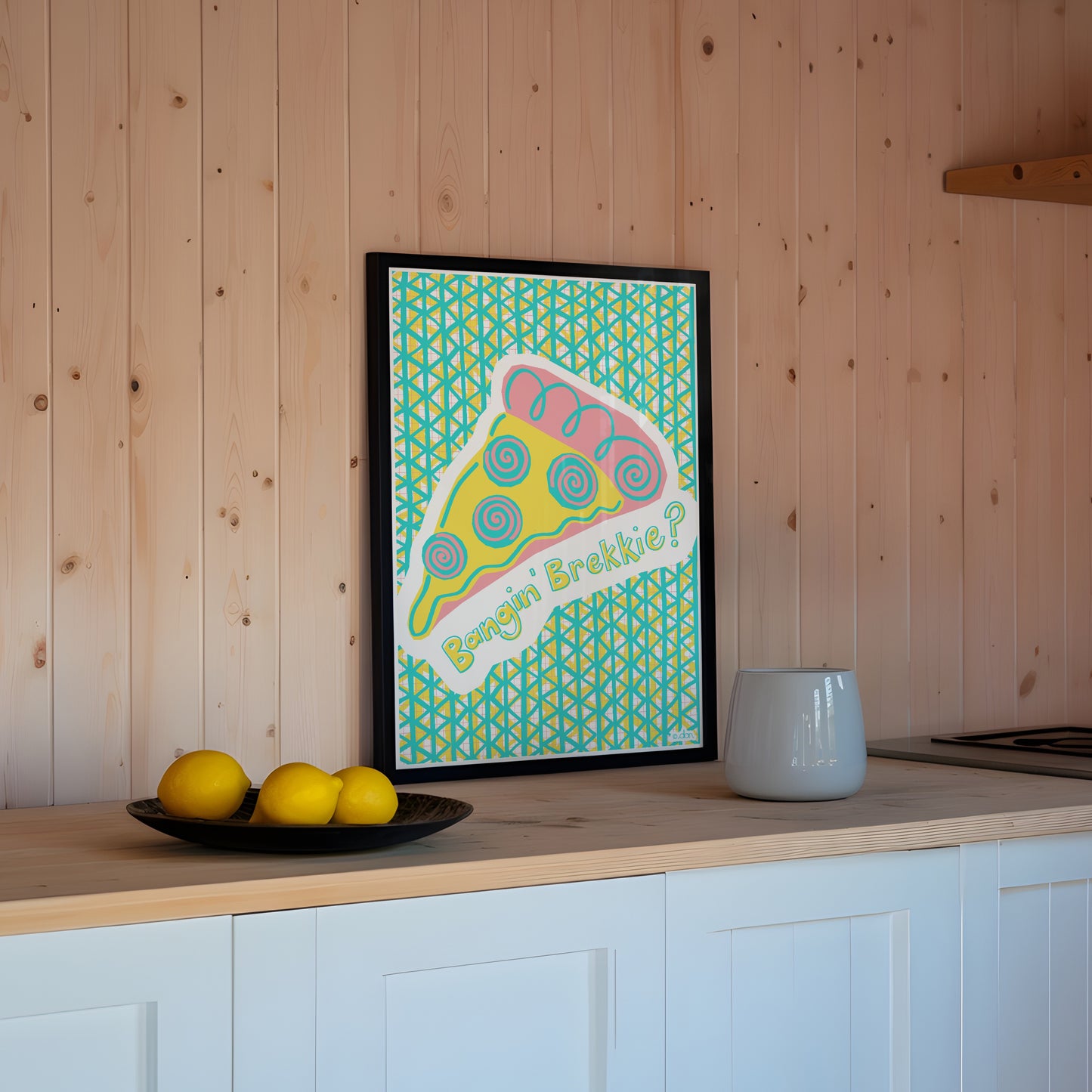 Pizza for Breakfast Art Print in Blue