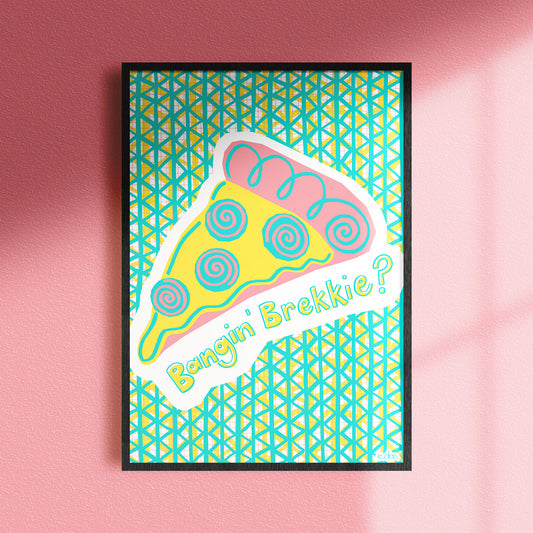 Pizza for Breakfast Art Print in Blue