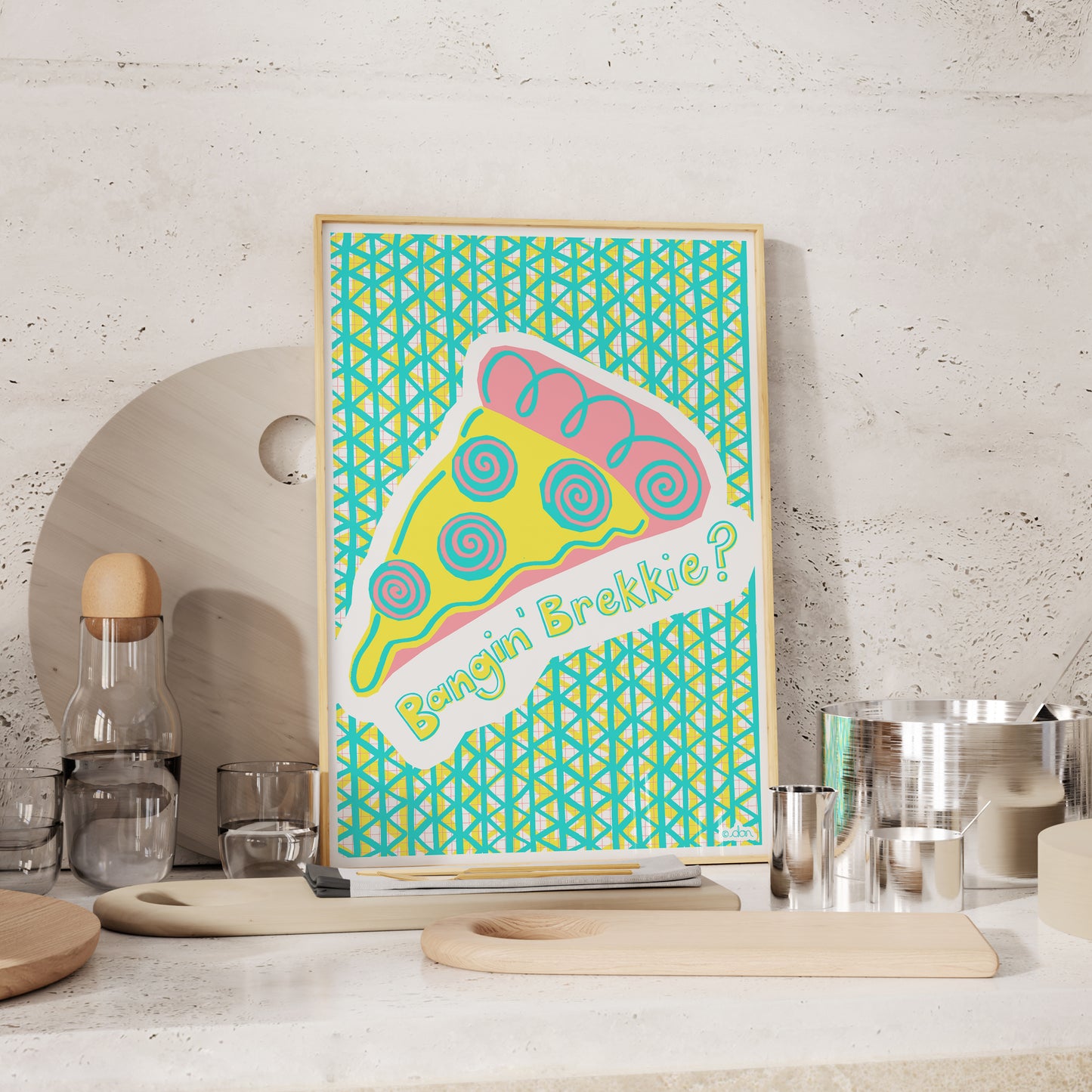 Pizza for Breakfast Art Print in Blue