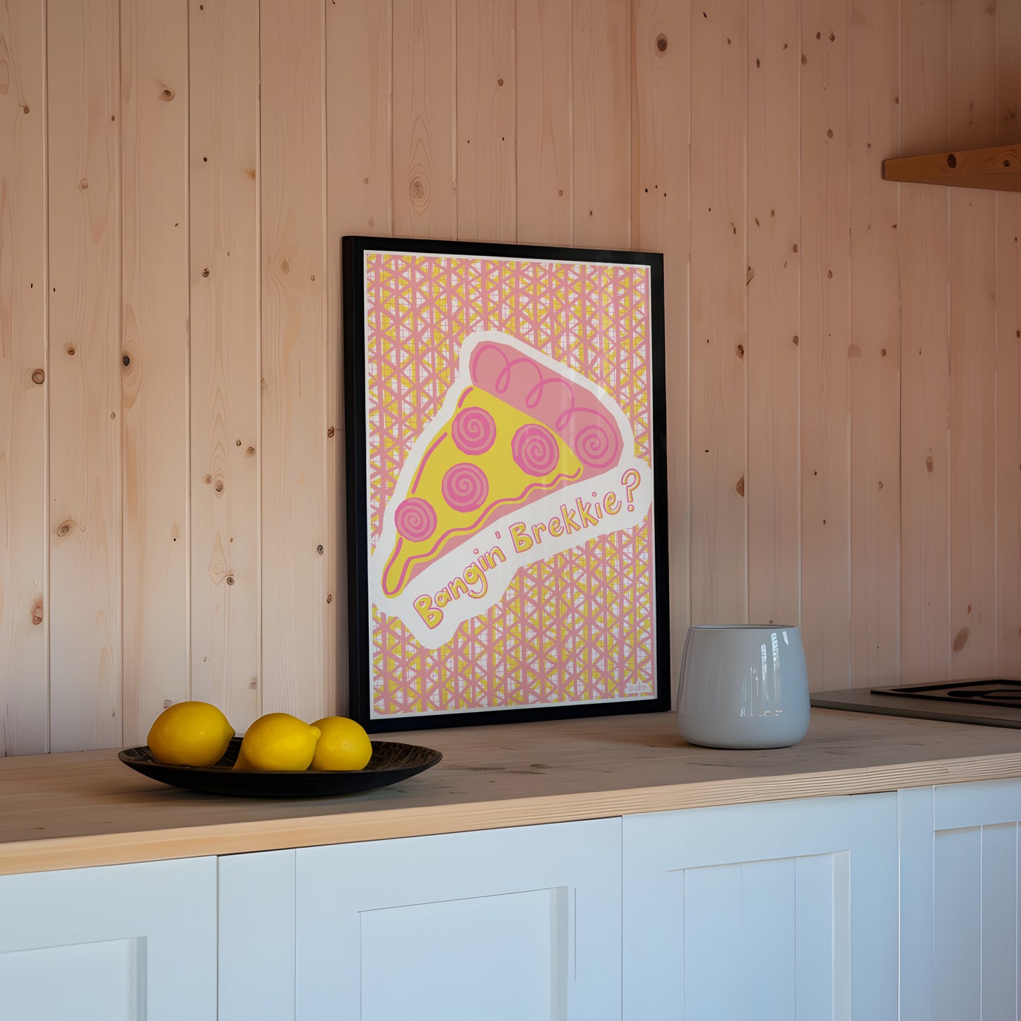 Pizza for Breakfast Art Print in Pink